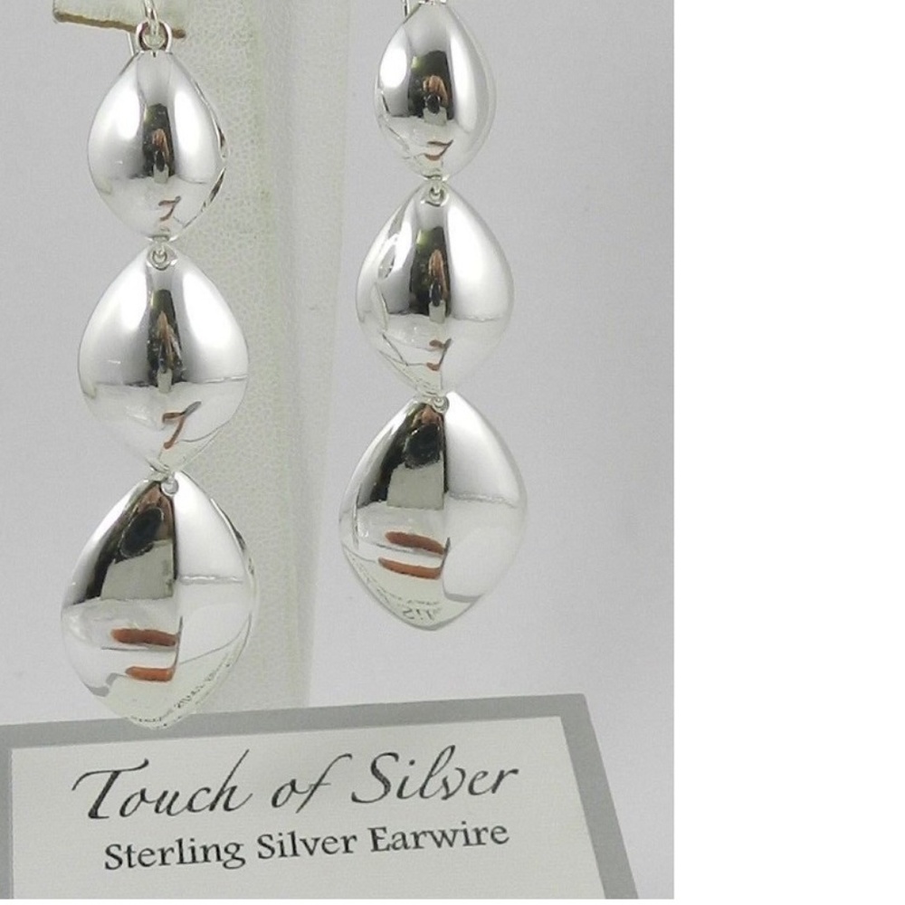 Touch of Silver Polished Triple Drop Earrings